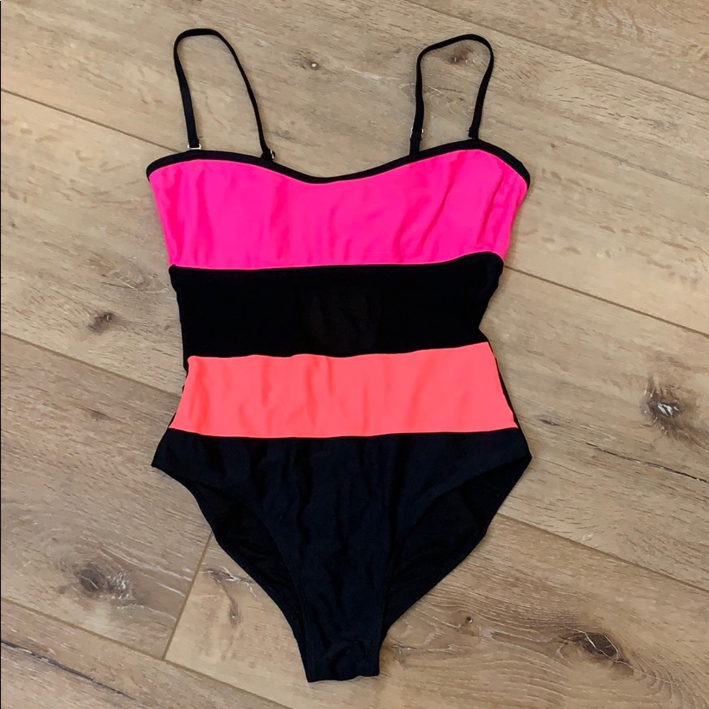 One pc swim suit M black pink orange never worn